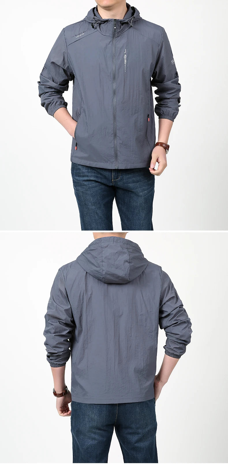 Giacca leggera ad asciugatura rapida da uomo, estiva, da campeggio e pesca, con protezione solare, ultraleggera, con cappuccio, casual, capispalla, cappotti in pelle