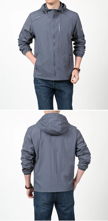 Giacca leggera ad asciugatura rapida da uomo, estiva, da campeggio e pesca, con protezione solare, ultraleggera, con cappuccio, casual, capispalla, cappotti in pelle
