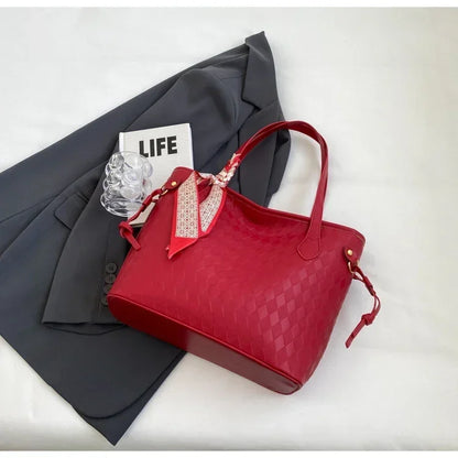 PU 2024 New Women's Bag Fashion Trend Shoulder Bag Leisure Commuter Handbag Minimalist Versatile Design Red Large Capacity
