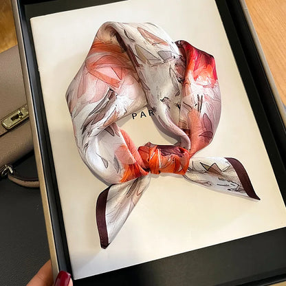 Hot Sale 2025 Brand 100% Silk Scarf Women Neck Hair Foulard Square Headband Hijab Print Poncho Scarves Bandana Fashion 53cm