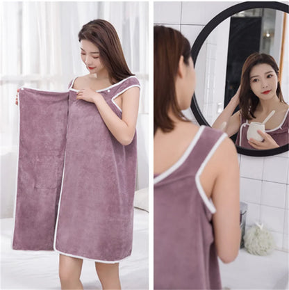 Women's Bathrobe Coral Velvet Bath Skirt Soft Absorbent Thickened with Edging Adult Women Chest Wrapped Wearable Bath Towel