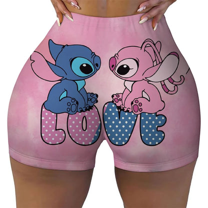 Disney Lilo&Stitch Women's Fitness Shorts, High Waist Yoga, Short Legs, Bicycle, Soft Squat, Comprehensive Training, Jogging Ath