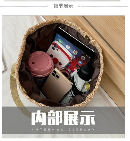 Summer Trend Straw Bags New Popular Hit Color Handbags for Women 2023 Designer Luxury Zipper Color Matching Tote Bag