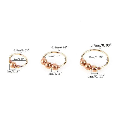 3Pcs/Set Retro Round Beads Nose Ring Earrings Nostril Hoop Body Piercing Jewelry 6mm/8mm/10mm