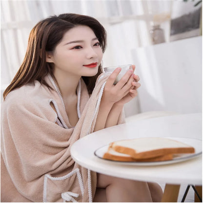 Women's Bathrobe Coral Velvet Bath Skirt Soft Absorbent Thickened with Edging Adult Women Chest Wrapped Wearable Bath Towel