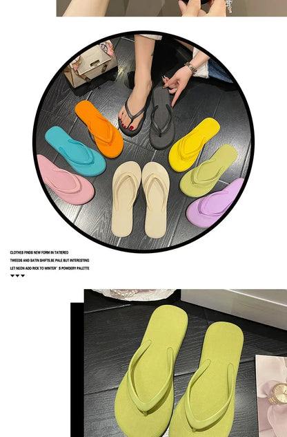 Beach Sandals Summer Flip Flops for Women Slippers Cute Candy Color Indoor Flat Shoes Men Beach Slippers Non-slip Soft Sole