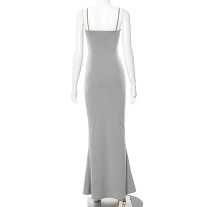 Europe and the United States cross-border foreign trade women 2024 solid color sexy slim high step slip dress