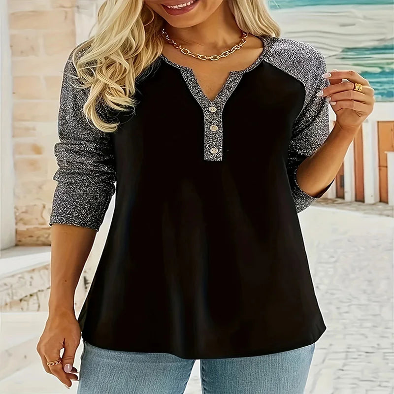 Plus Size Autumn and winter stitching long-sleeved T-shirt women's wear
