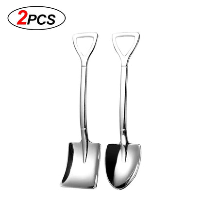 20/2x Stainless Steel Shovel Spoons Gold Silver Mini Coffee Teaspoon Fruit Ice Cream Dessert Spoon Scoops Kitchen Tableware Set