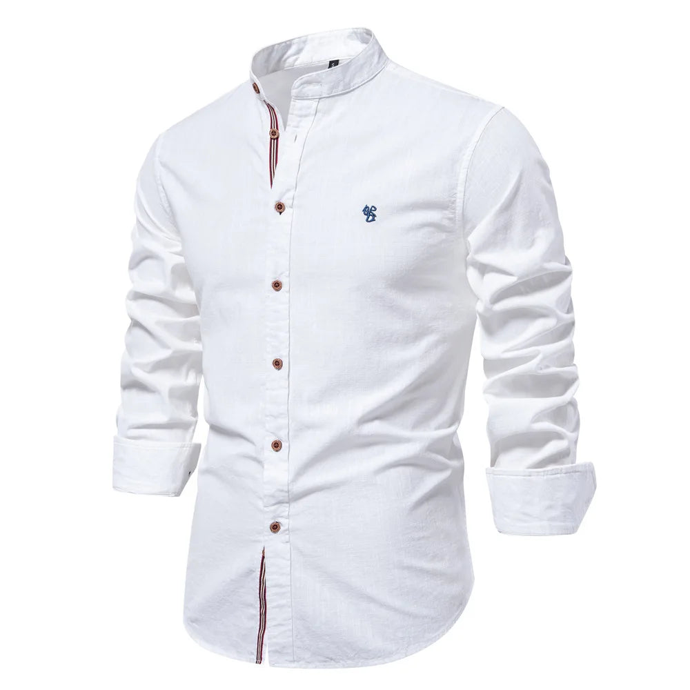 Spring and Summer New Fashion Business Shirt Men's Cotton and Linen Casual Day Fashion Solid Color Long-sleeved Shirt