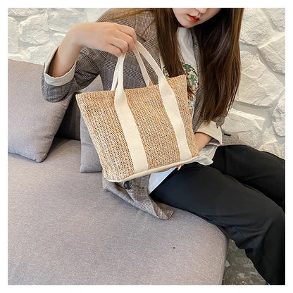 Summer Trend Straw Bags New Popular Hit Color Handbags for Women 2023 Designer Luxury Zipper Color Matching Tote Bag