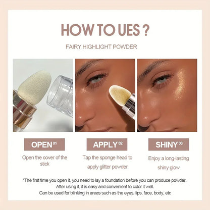 1PC Shimmer Fairy Powder White Purple Blue Loose Highlighter Face Body Glitter Wand Makeup Bronzer Illuminator Cosmetic