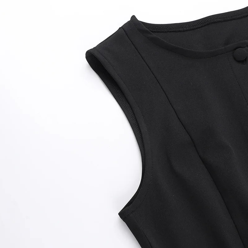 Fashion Sleeveless Sexy Mini Dress For Women New O Neck Single-btrasted Bodycon Club Party Tank Dress Femme Clothes vestidos
