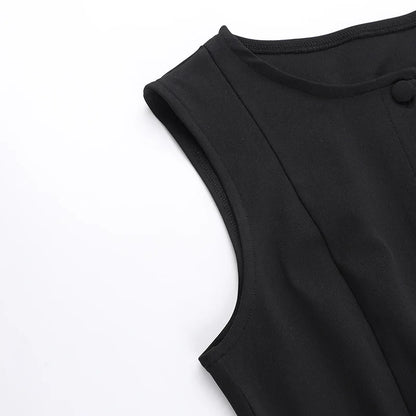 Fashion Sleeveless Sexy Mini Dress For Women New O Neck Single-btrasted Bodycon Club Party Tank Dress Femme Clothes vestidos