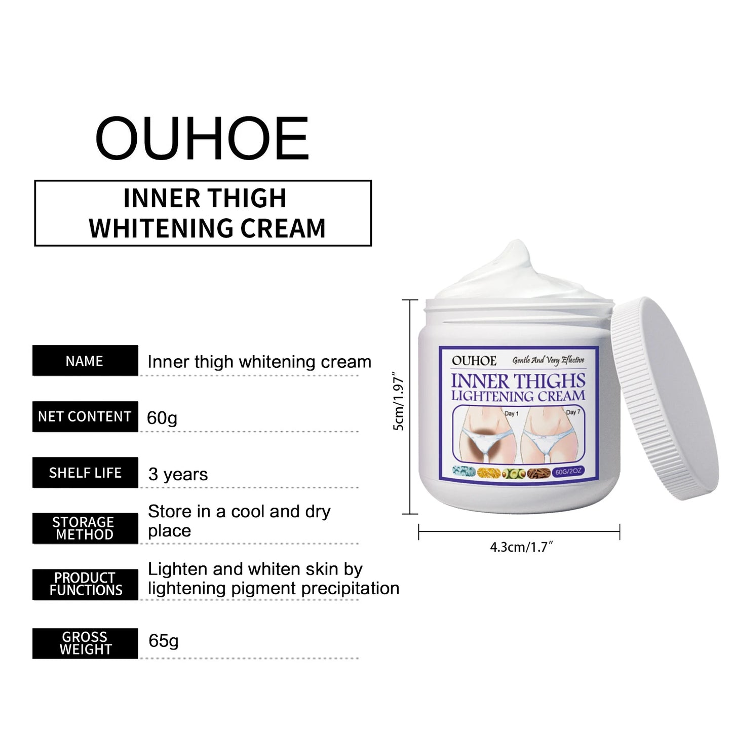 Inner Thigh Whitening Cream Private Parts Underarm Bleaching Cream Whiten Butt Knee Brighten Melanin Intimate Dark Skin Care 60g