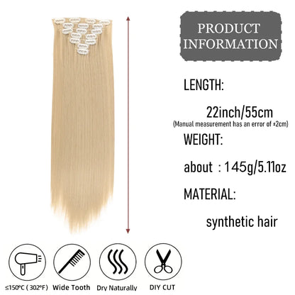 Synthetic 7 pieces/set, 22 inch straight hair extensions, hair clip extensions, clip extensions, Christmas Halloween extensions