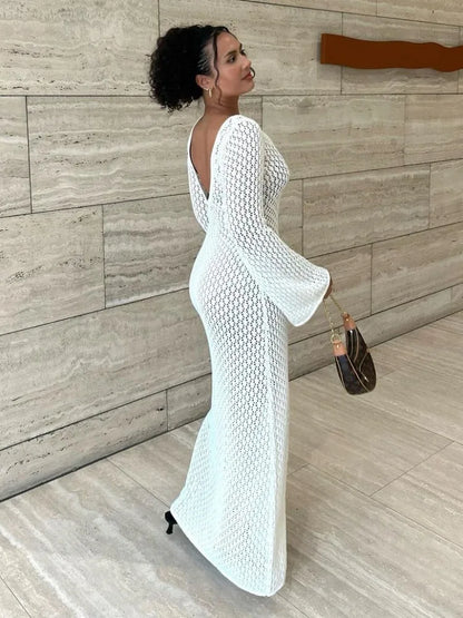 Fashion Cover-Up V-Neck Hollow Out Backless Dress