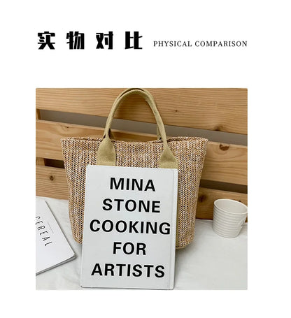 Summer Trend Straw Bags New Popular Hit Color Handbags for Women 2023 Designer Luxury Zipper Color Matching Tote Bag