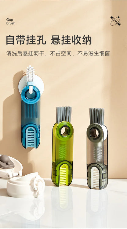 Household 3-in-1 Cleaning Cup Brush Artifact, Bottle Insulated Cup Gap U-shaped Cup Mouth Cup Lid Cleaning Brush