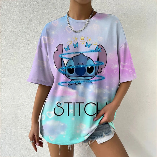 Simple Disney Stitch print Women's Face Printing tees Women T-Shirts Casual Soft Short Sleeve Tops Loose Comfortable Clothes