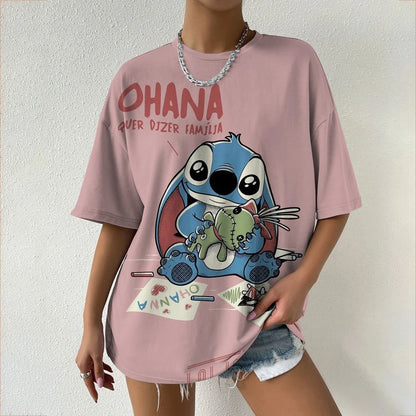 Simple Disney Stitch print Women's Face Printing tees Women T-Shirts Casual Soft Short Sleeve Tops Loose Comfortable Clothes