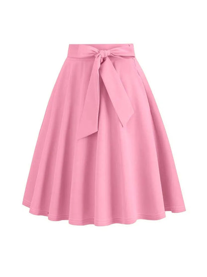 Women Summer Midi Long Skirt Solid Elegant Faldas High Waist A Line 50s Swing Skirts