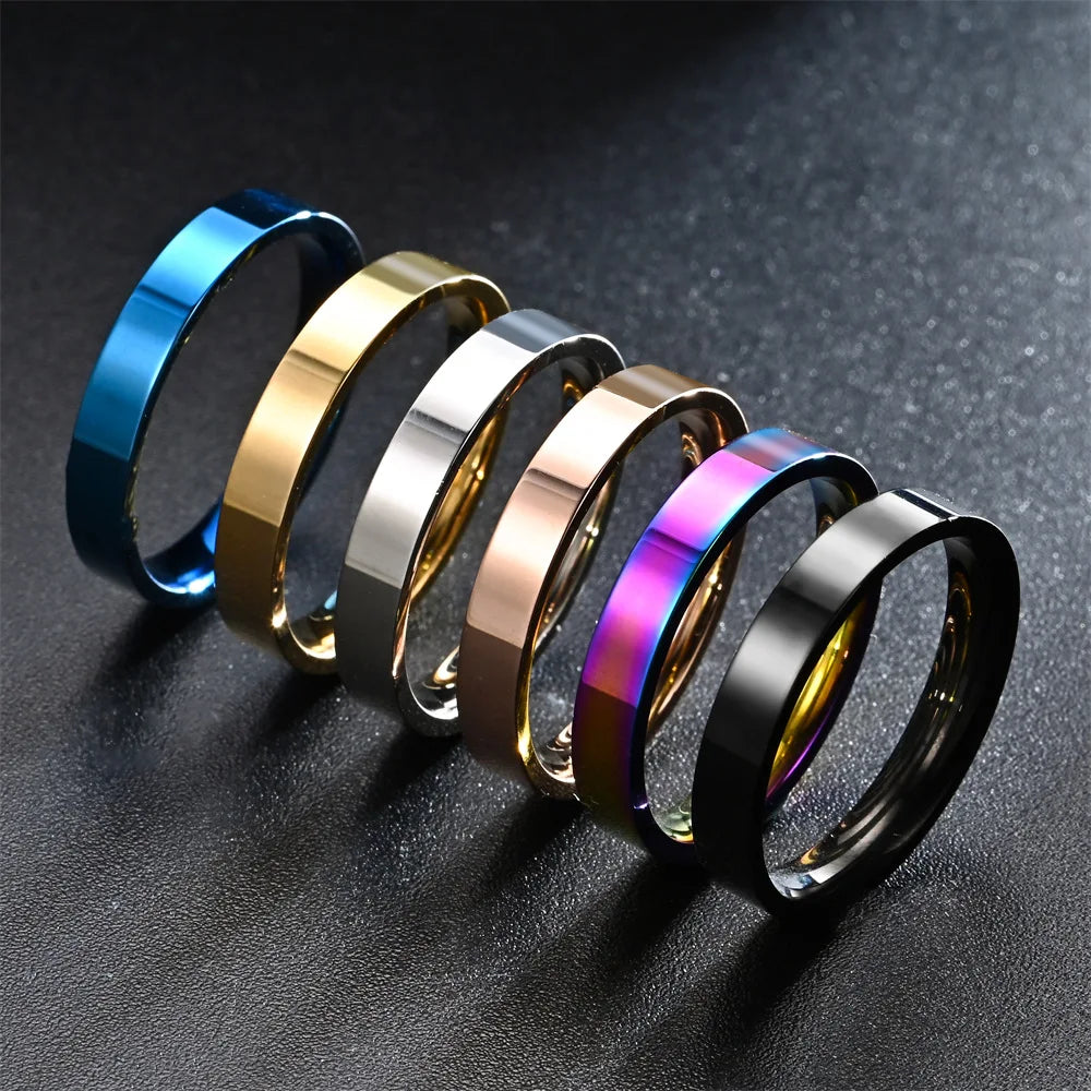 4mm Simplicity Flat Stainless Steel Rings Japanese Korean Fashion Glossy Titanium Steel Finger Rings for Youth Boy Girl Jewelry