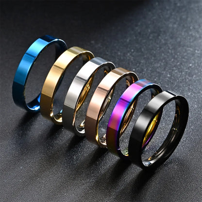 4mm Simplicity Flat Stainless Steel Rings Japanese Korean Fashion Glossy Titanium Steel Finger Rings for Youth Boy Girl Jewelry