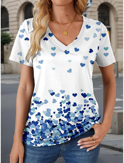 Vintage Simple Women's T-Shirt 3D Wave Curve Tee Fashion V-Neck Summer Short Sleeve Loose Streetwear Female Clothes Black Tshirt