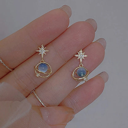 Fashion Cosmic Star River Earrings Blue Opal Niche Unique Planet Earrings Ear Studs Women Versatile Ear Jewelry