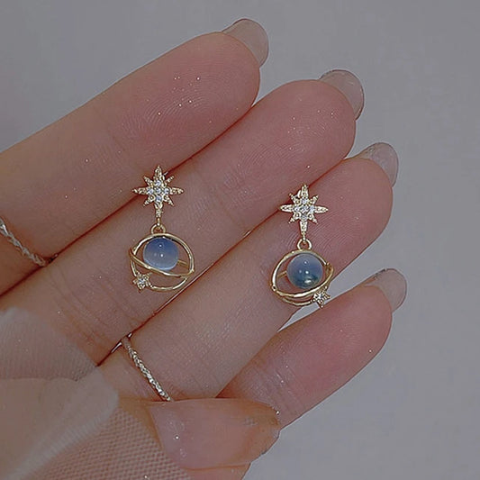Fashion Cosmic Star River Earrings Blue Opal Niche Unique Planet Earrings Ear Studs Women Versatile Ear Jewelry