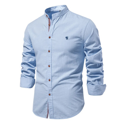 Spring and Summer New Fashion Business Shirt Men's Cotton and Linen Casual Day Fashion Solid Color Long-sleeved Shirt