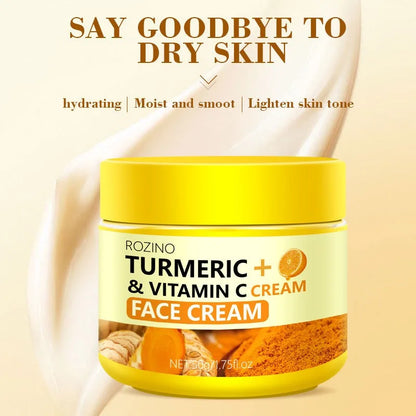 Crema alla curcuma e vitamina C idratante, leviga le rughe, collagene, acido ialuronico, rende la pelle più giovane, crema per la cura della pelle, cosmetici