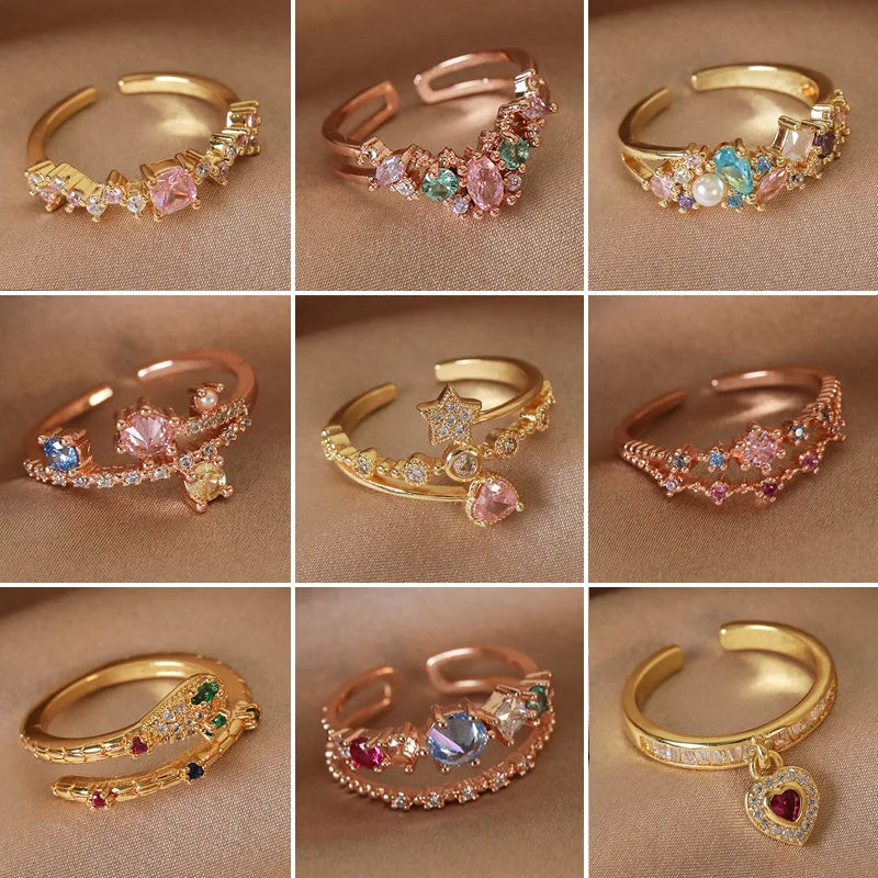 New Arrival Elegant and Luxurious Colored Zircon Inlaid Ring Fashion-forward Women Stylish Open Finger Ring with Colorful Zircon