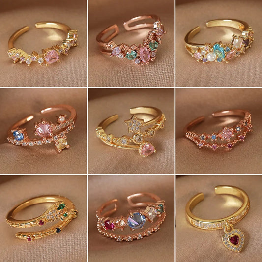 New Arrival Elegant and Luxurious Colored Zircon Inlaid Ring Fashion-forward Women Stylish Open Finger Ring with Colorful Zircon