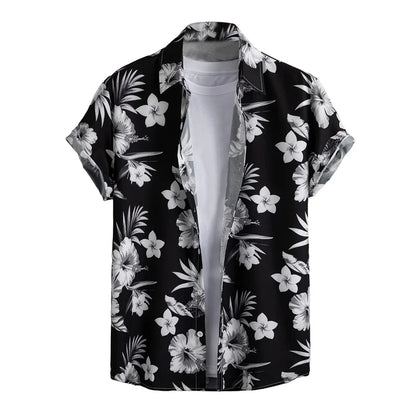 Retro Hawaiian Flower Shirt For Men Summer 3d Print Plants Leaves Short Sleeves Button Down Shirts Beach Tops Blouse Clothes