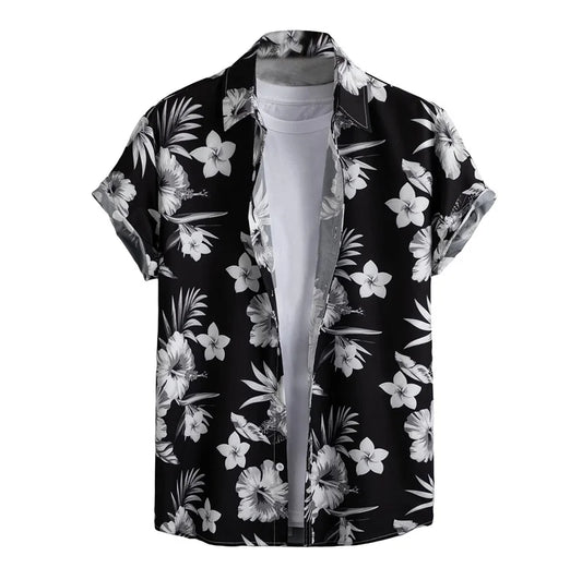Retro Hawaiian Flower Shirt For Men Summer 3d Print Plants Leaves Short Sleeves Button Down Shirts Beach Tops Blouse Clothes