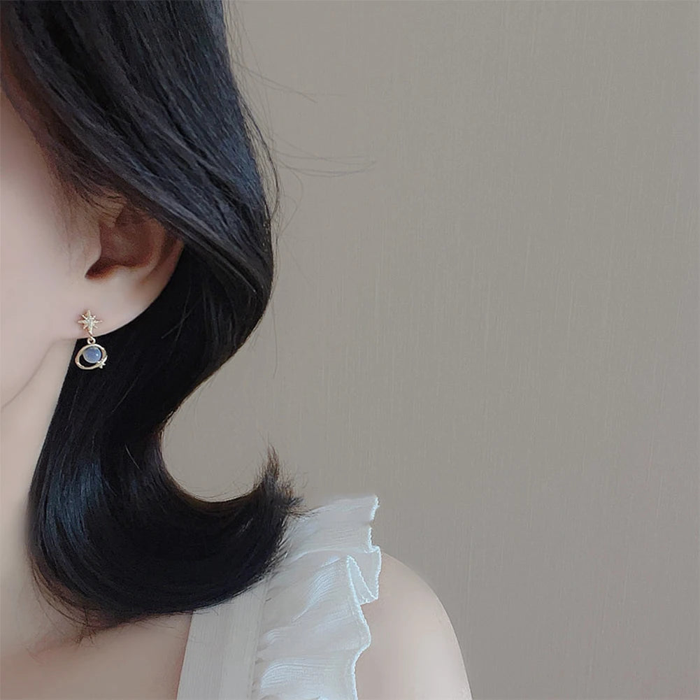 Fashion Cosmic Star River Earrings Blue Opal Niche Unique Planet Earrings Ear Studs Women Versatile Ear Jewelry
