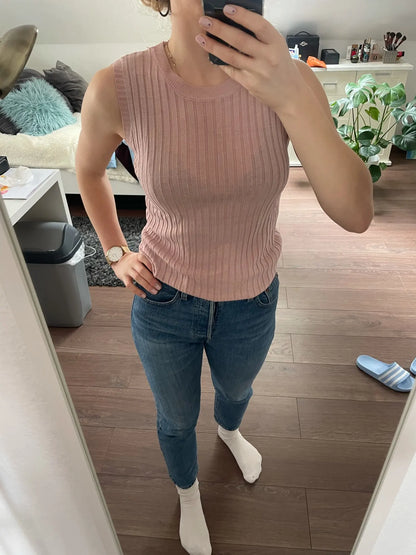 2025 Summer New Fashion Knitted Vests O-neck Sleeveless Casual Thin Tops Sleeveless Blouse Women Shirt