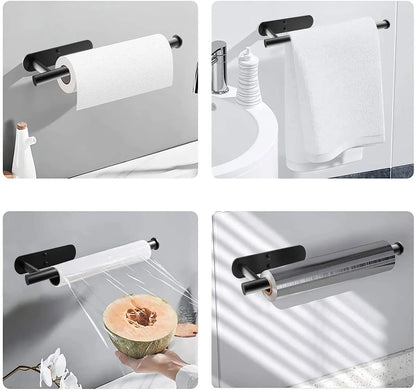 Stainless Steel Paper Towel Holder Self Adhesive Toilet Roll Paper Holder No Punching Kitchen Bathroom Lengthen Storage Rack