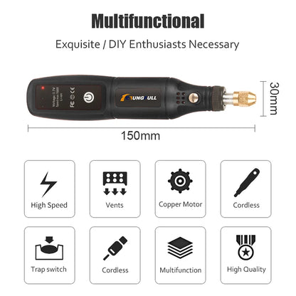 Strumento per incisione USB, utensile Dremel, trapano a batteria, utensile rotante, mini trapano elettrico senza fili, lucidatrice ricaricabile