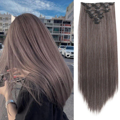 Synthetic 7 pieces/set, 22 inch straight hair extensions, hair clip extensions, clip extensions, Christmas Halloween extensions