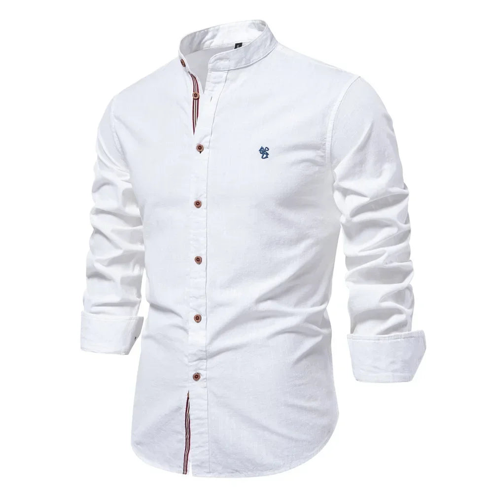 Spring and Summer New Fashion Business Shirt Men's Cotton and Linen Casual Day Fashion Solid Color Long-sleeved Shirt