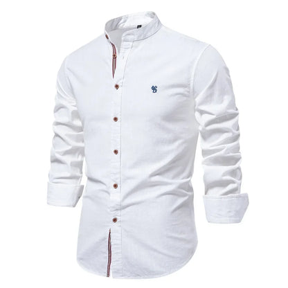 Spring and Summer New Fashion Business Shirt Men's Cotton and Linen Casual Day Fashion Solid Color Long-sleeved Shirt