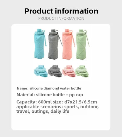 Portable Outdoor Sports Silicone Folding Water Cup Extendable Water Bottle Diamond Shape Water Jug Lightweight Travel Cup