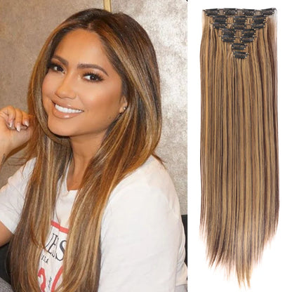 Synthetic 7 pieces/set, 22 inch straight hair extensions, hair clip extensions, clip extensions, Christmas Halloween extensions
