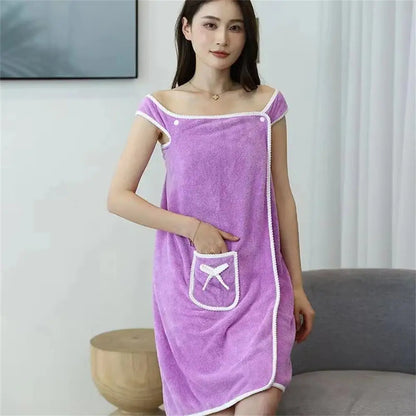 Women's Bathrobe Coral Velvet Bath Skirt Soft Absorbent Thickened with Edging Adult Women Chest Wrapped Wearable Bath Towel