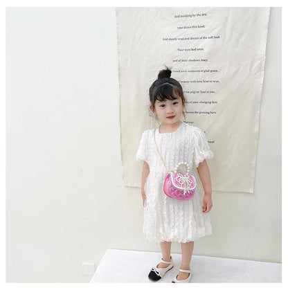 Sweet Cute Bow Children's Shoulder Bag Pearl Handle Baby Girls Small Crossbody Bags Lovely Princess Accessories Purse Handbags