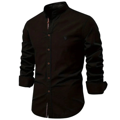 Spring and Summer New Fashion Business Shirt Men's Cotton and Linen Casual Day Fashion Solid Color Long-sleeved Shirt
