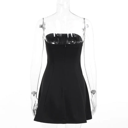 Sleeveless Sexy Tube Top Mini Dresses Solid Patchwork High Waist Summer Fashion Female Bodycon Plunge Vacation Strapless Dress